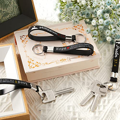 Sureio 24/48/100pcs God Father Christian Gifts Keychains Bulk with Bible Scripture Inspirational Keychains Church Vbs Gift - color: Dark Colors