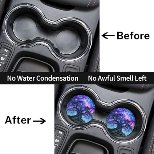 Tree Life Sky Galaxy Car Cup Holder Coasters 2 Pack 2.63" for Women - color: Purple