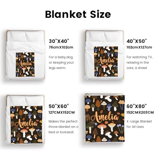 Custom Name Blanket Autumn Mushroom Soft Cozy Harvest Blanket for Boys Girls Kids Adults Personalized Cute Autumn Blankets Halloween Christmas Birthday Gifts - color: Autumu-02