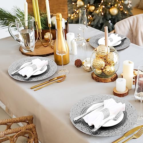 Uiifan 50 Pcs Silver Charger Plates Bulk 13'' Antique Plastic Chargers - color: Silver
