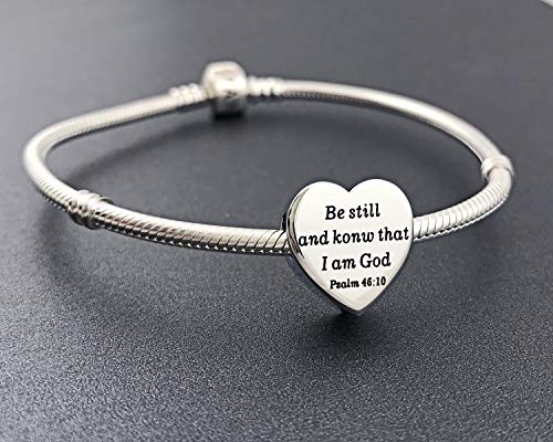 Heart Charm Fit Pandora Charms Bracelet Christian Bible Verse Charm Prayer Faith Religious Charms Gifts for Women - style: Be still and konw that I am God Psalm 46:10