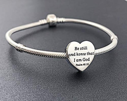 Heart Charm Fit Pandora Charms Bracelet Christian Bible Verse Charm Prayer Faith Religious Charms Gifts for Women - style: Be still and konw that I am God Psalm 46:10