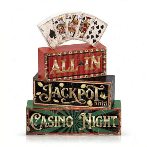 Britimes Tiered Tray Decor Set, 4 Pack, Wooden Table Sign, Casino Poker - color: Casino