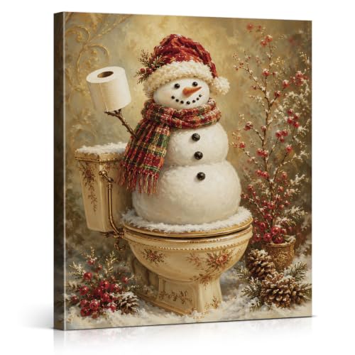 Vintage Christmas Bathroom Wall Art Print Cute Snowman Christmas Wall Decor - color: color-E