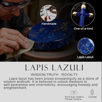 Lapis Lazuli/Amethyst Cross Necklace for Men Waterproof and Sweat-Resistant Suitable for both men and women With Adjustable Box Chain Christian Jewelry Father Day Gifts for Men - color: Blue&Gold