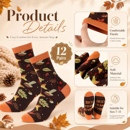Glitopper 12 Pairs Best Team Ever Gift Socks Bulk - color: Autumn Gold, style: Team