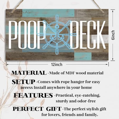 Nautical Style Wood Decor Sign, Poop Deck, Hanging Printed Wooden Plaque Décor, Rustic Wall Decor Indoor or Outdoor, Home Décor Sign for Nursery, Artistic Wall Sign for Beach Bathroom 12x6 inch (F7) - color: color15