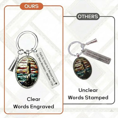 3D Glass Lighthouse Keychain with Bible Verses,Christian Gifts for Women Faith - color: Matthew 17:20