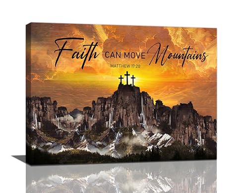 Christian Cross Wall Art Bible Verse Scriptures Pictures Wall Decor Religious Faith Canvas Prints Mountain Painting Frame Modern Artwork Home Decoration For Church Living Room Bedroom Office 12"X16" - color: Cross In Moutain, size: 12"L x 16"W