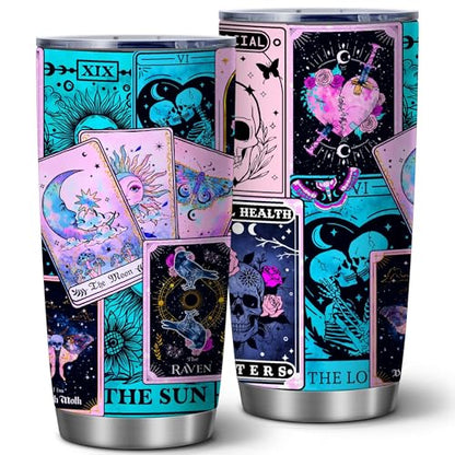 20oz Goth Skull Sun Moon Tarot Cards Stainless Steel Tumbler with Lid - color: Tarot Cards