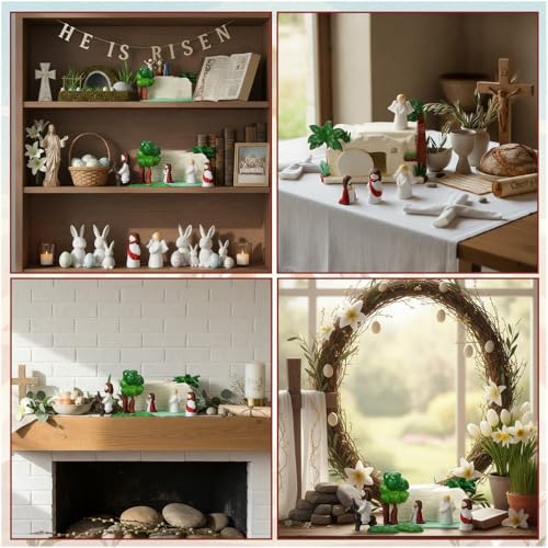 Novabright 14 Pcs Religious Easter Decorations Tells The Story of Easter, Resin Jesus Resurrection Scene Empty Tomb Holy Week Gifts He is Risen Storytelling Figurines for Christian Table Centerpiece