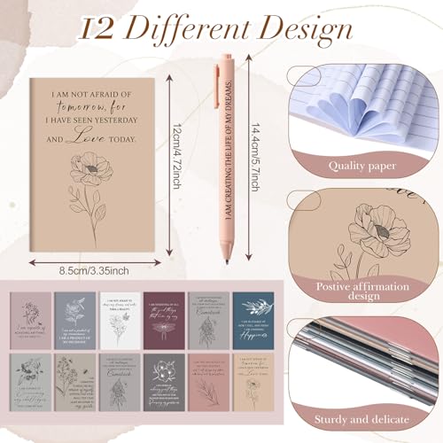 Mooliwe 24 Pcs Affirmation Notebooks Pens Bulk Gifts, Gratitude,Minimalist - style: Botanical