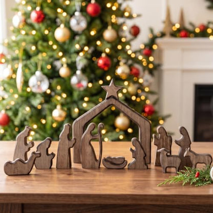 FESTGLOX Wooden Nativity Set Indoor, 13Pcs Small Christmas Nativity Scene - color: Nativity-13 Pieces