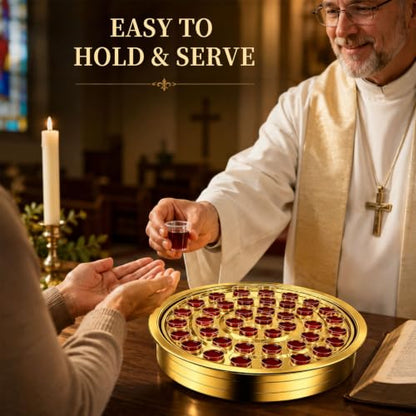 Stainless Steel Gold Communion Tray, 40 Cup Openings, Stackable Silver Church Communion Cup Holder for Worship Services, Holy Communion Supplies, 1 Tray Only, Cups and Lid Not Included - color: Gold