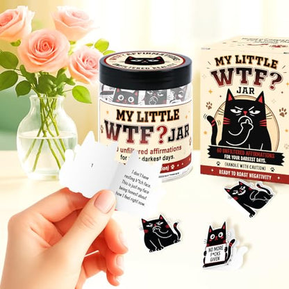 Funny Affirmation Jar - My Little WTF Jar - Inspirational Gifts for Women, Funny Birthday Cards, Gag Gifts for Friends, Coworkers - color: Funny Black Cat