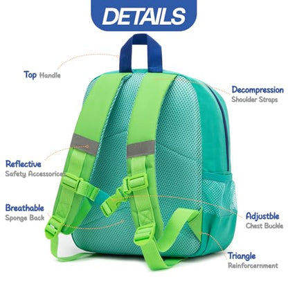 Toddler Backpack for Boys Kids 2-5, 3D Cute Dinosaur Boy Backpack for Preschool Kindergarten, Waterproof Animal School BookBag with Chest Buckle - color: Dinosaur Green