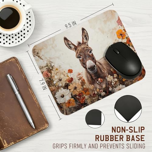 Wildflower Donkey Mouse Pad for Desk, Gifts for Donkeys Lovers, Floral Donkey Mousepads for Wireless Mouse Computers Laptop Home Office Supplies Accessories, 9.5x7.9 Inch - color: donkey