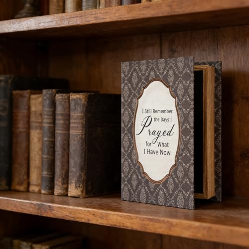 PARISLOFT Vintage Wooden Book-Shaped Memory Box with Fabric Cover, Printed I Still Remember the Days I Prayed for What I Have Now - Inspirational Keepsake Storage Box, Unique Home Decor Gift - color: I Still Remember the Days, size: 9.87"L x 6.75"W x 2.5"