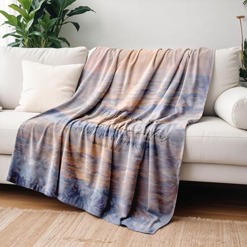 When You Go Through Deep Waters I Will Be with You Christian Throw Blanket, Religious Gifts for Women, Bible Verse Ocean Blanket for Bedroom Living Room Couch Sofa, 50x60 Inches - color: Blue