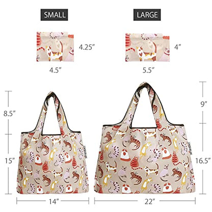 allydrew Large Foldable Tote Nylon Reusable Grocery Bags - color: Set of 2, Neutral Felines, size: Large & Small (Set of 2)