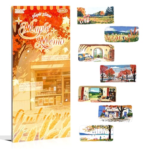 Fall Scenery Sticker Book, PET & Washi Stickers for Journaling - color: Gold-maple Memo