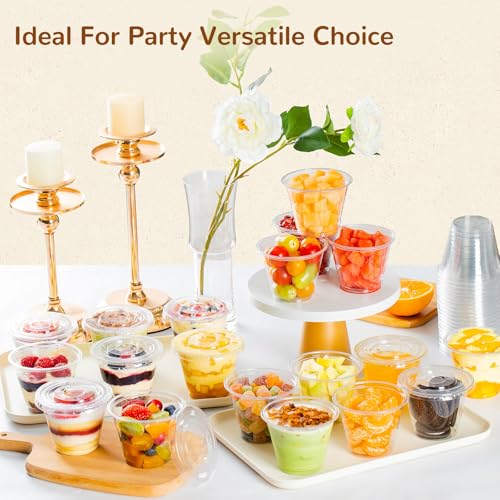 9oz Clear Plastic Cups with Flat Lids No Hole (300 Sets) - size: 9 oz-300Sets