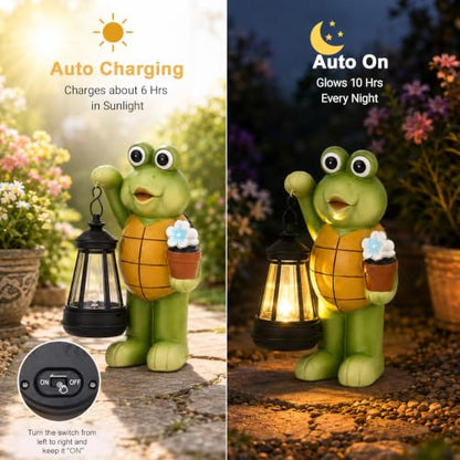 Goodeco Turtle with Solar Lantern - Outdoor Garden Gifts for Women - color: Brown