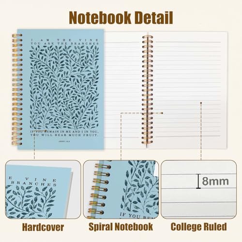 Likjad Christian Spiral Notebook Journal 5.5x8.3, Botanical Bible Scripture Journals for Writing, Religious Christian Gifts for Women, Bible Verse Hardcover Notebooks for Note Taking（Blue - color: Botanical Bible Three