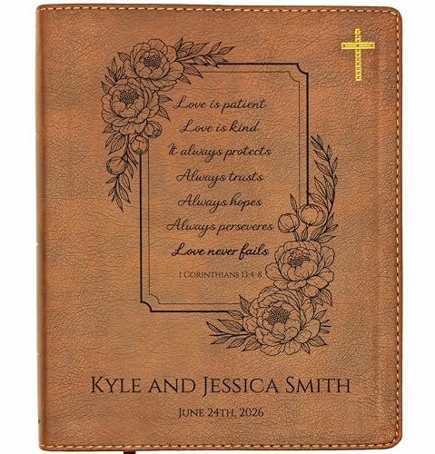 Farm and Posh Personalized Wedding & Anniversary Bible – Custom NIV Family Bible with Names & Date, Song of Solomon Verse – New International Version (Floral Love is Patient)