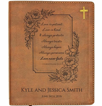 Farm and Posh Personalized Wedding & Anniversary Bible – Custom NIV Family Bible with Names & Date, Song of Solomon Verse – New International Version (Floral Love is Patient)