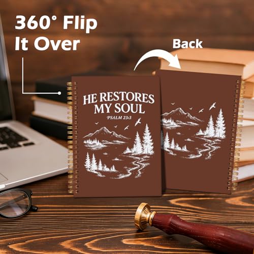 CFFJLHN Christian He Restores My Soul Spiral Notebook, Religious Psalm 23 2 Journaling Notebooks, Faith Bible Verse Spiral Journal, Christian Office School for Women Men, 5.5x8.3 Inch - color: 7