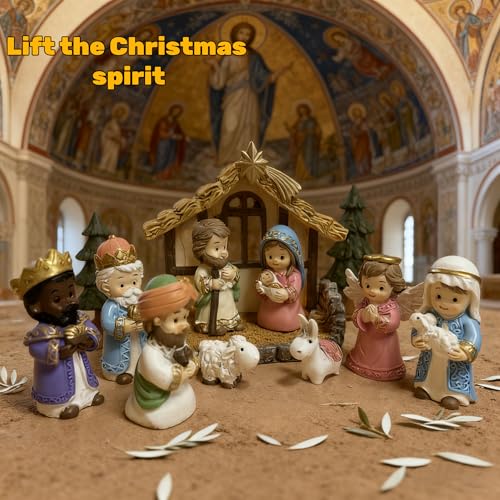 Nativity Set with LED Lights - 12Pcs Nativity Story Set with Little Figures