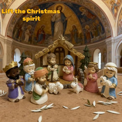 Nativity Set with LED Lights - 12Pcs Nativity Story Set with Little Figures