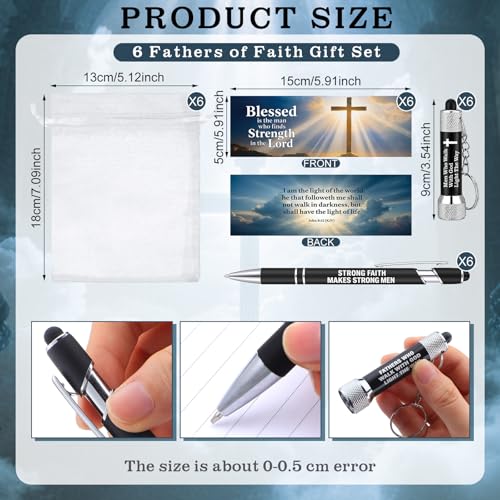 Jutom 18pcs/6 Sets Christian Gifts Bulk for Man Church Gifts 6 Christian Men of Faith LED Flashlight Keychain 6 Stylus Pens 6 Bookmarks for Men of God - style: Men of Faith