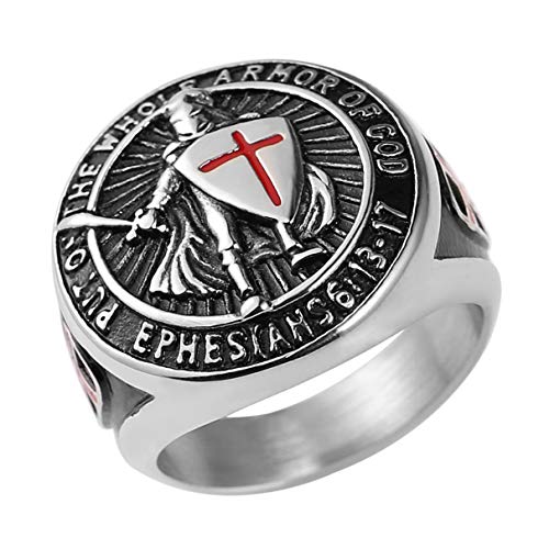 HZMAN Knights Templar Stainless Steel Rings for Men - color: Silver