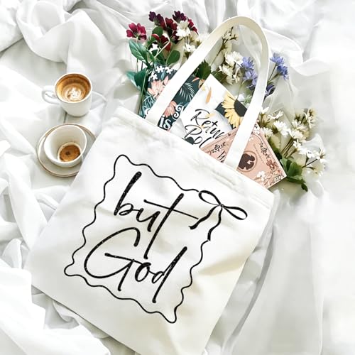 Bible Tote Bags Cute Christian Preppy Canvas Tote Bag Christian Gifts for Women Reusable Shopping Bags(Parent) - color: But God-1