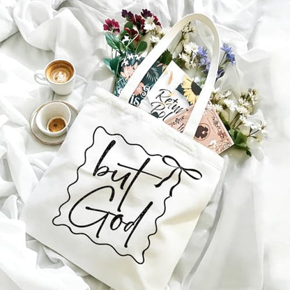 Bible Tote Bags Cute Christian Preppy Canvas Tote Bag Christian Gifts for Women Reusable Shopping Bags(Parent) - color: But God-1