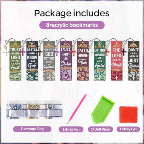 8 Pieces Christian Bible Verse Diamond Art Bookmarks 5d Christian Beaded Bookmark Acrylic Tassel Bookmark for DIY Making Beginners Adults Arts Craft Supplies (Bible) - color: Bible