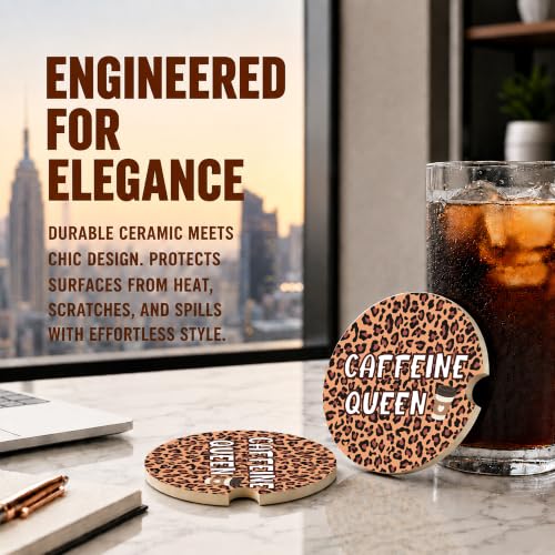 Leopard Print Coffee Car Coasters, Caffeine Queen Coquette Cup Holders, 11 - color: Leopard Print Coffee