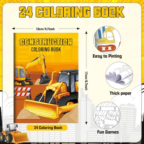 BenLouis 24 Pcs Construction Mini Coloring Books for Kids Party Favors - style: Construction