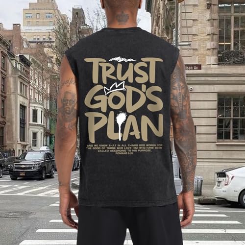 BINTEHGS Mens Sleeveless Graphic Tees Christian Tank Tops Workout Cut Off Shirt Acid Wash Gym Tanks Religious Faith Tee - color: Black, size: XX-Large