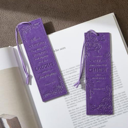 2 Pcs Christian Leather Bookmarks for Women, Purple Christian Gifts for Women Book Marks for Reading Women (Purple) - style: Purple