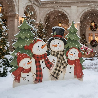 Cinnvoice Large Christmas Metal Yard Stakes Christmas Garden Stakes Waterproof Xmas Outdoor Yard Decor with Stake for Xmas Holiday Lawns Outdoor Decor(Snowman Family) - style: Snowman Family