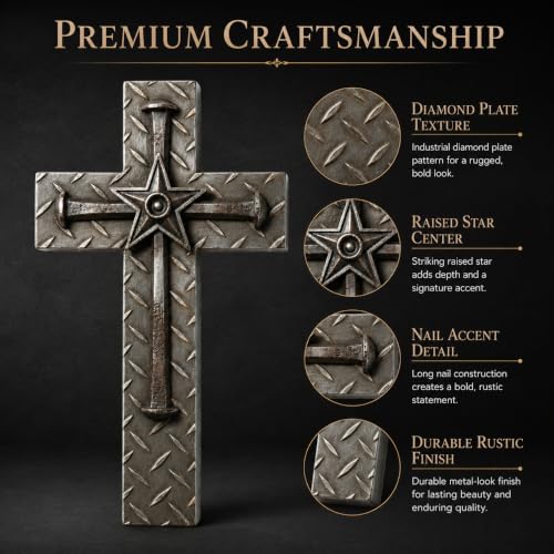 Comfy Hour 12 Inch Wall Cross for Home Decor, Nail Star Plaque