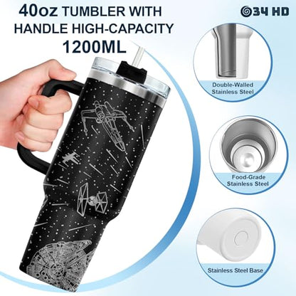 34HD Space Galaxy Sci Fi Falcon 40 oz Tumbler with Handle, Birthday Present - color: Movie 1