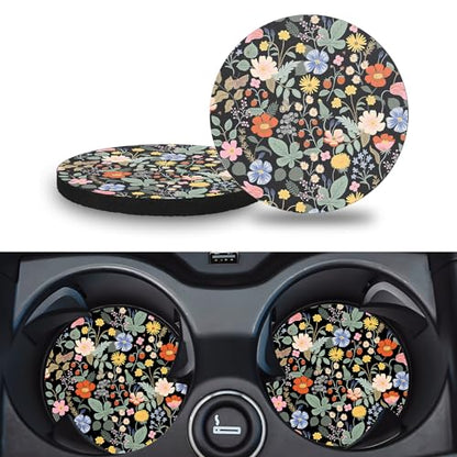 Car Cup Holder Coasters, 2 Pack – 2.75" Universal Auto Anti-Slip Insert Coaster, Rubber Car Coasters, Personalized Car Accessories for Women (Garden Strawberry) - color: Garden Strawberry