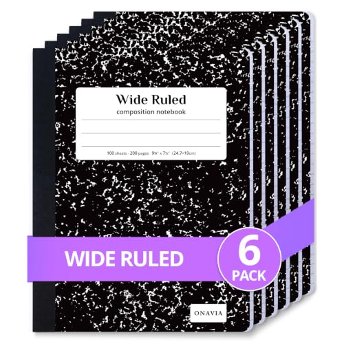 ONAVIA Composition Notebook Wide Ruled 6 Pack, 200 Pages, Marble Black - color: Black, size: 9.75 x 7.5"