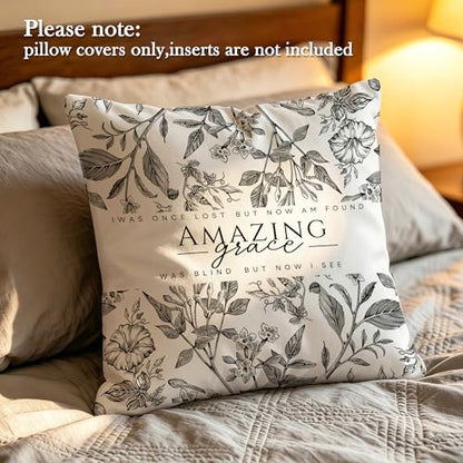 Christian Amazing Grace Hymn Pillow Cover 18x18 - color: White-flower