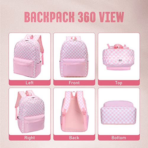 UREYMX Checkered Backpack - School Backpack for Kids, Large Capacity, Waterproof, Lightweight, Black - color: Pink and White Plaid