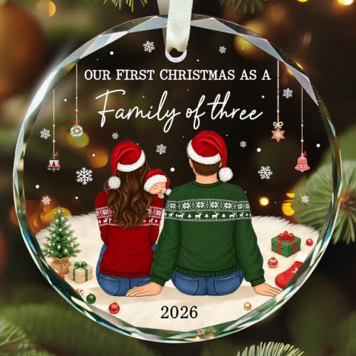 Family of 3 Christmas Ornament, First Christmas for Parents - color: Family of Three
